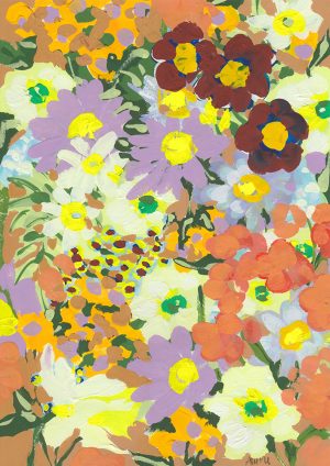 Violet daisies and orange marigold