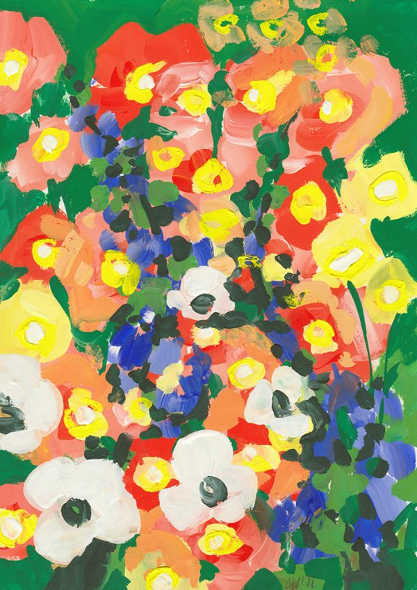 Big White Flower With Blue Bells