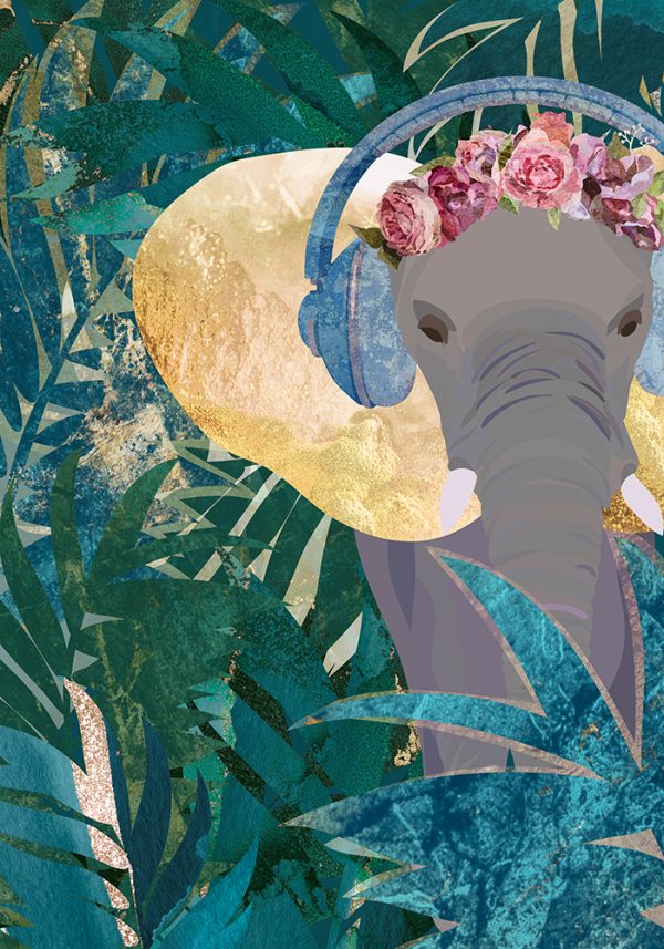 Elephant listening to music