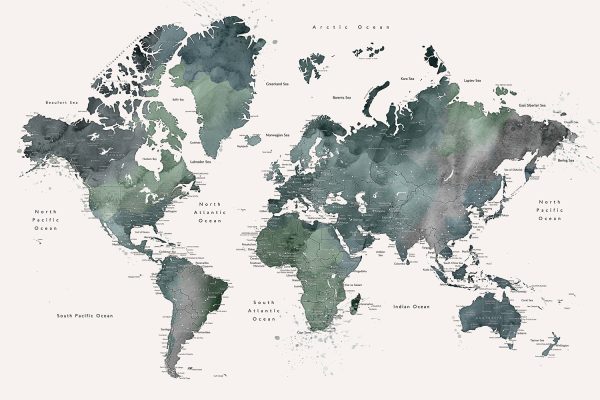 Watercolor world map with cities, Makoa